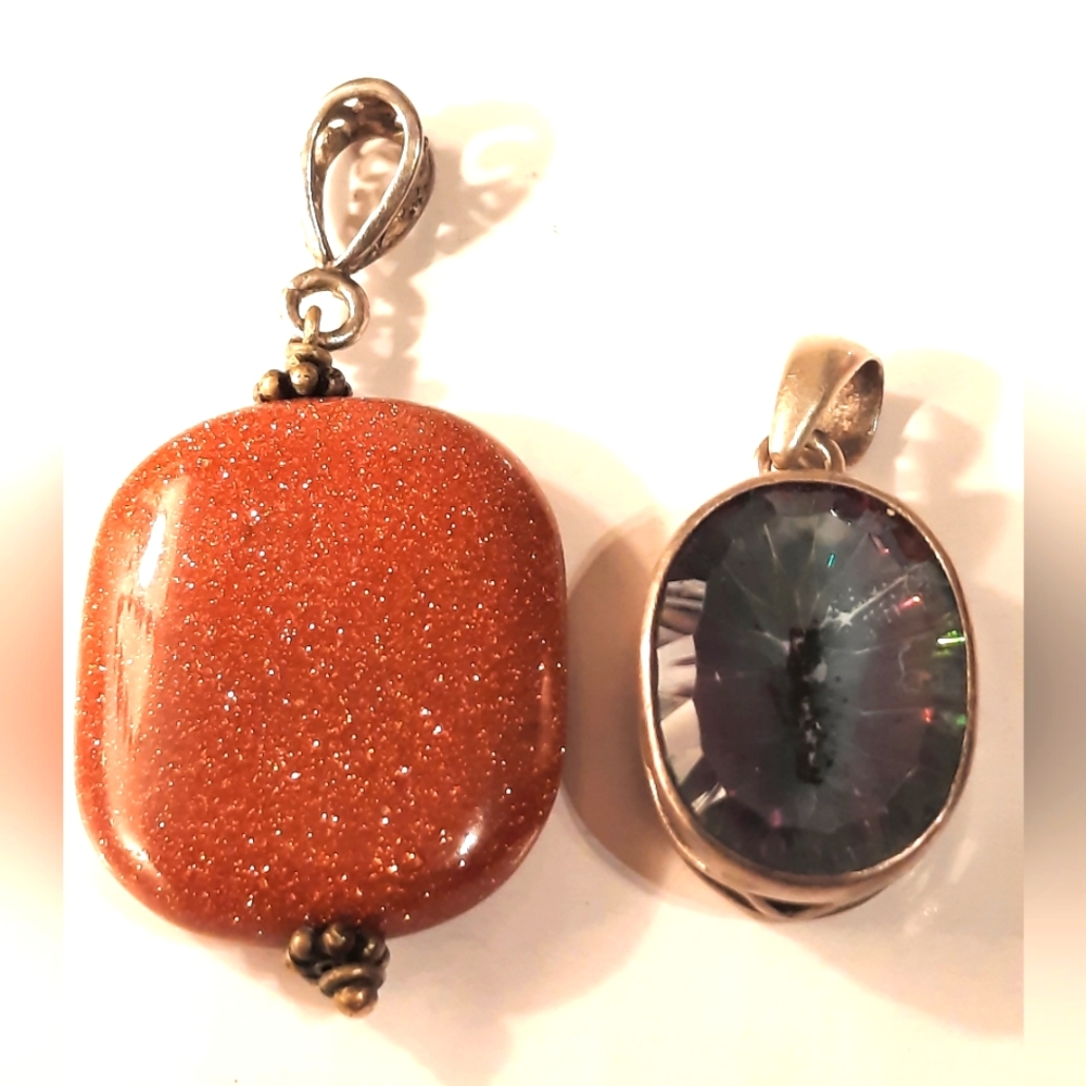 Sterling Silver 2 Pendants With Stones Sandstone And Purple Stone